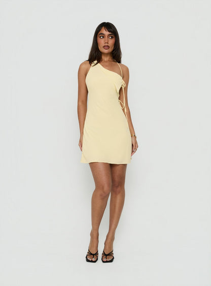 Ariann One Shoulder Low Back Mini Dress Yellow