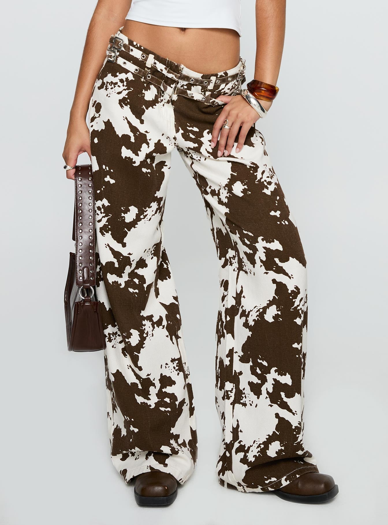 Baccarat Mid Rise Wide Leg Belted Pant Cow Print