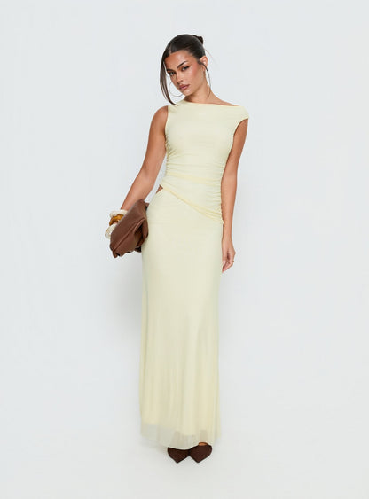 Krystyna Off Shoulder Ruched Mesh Maxi Dress Butter