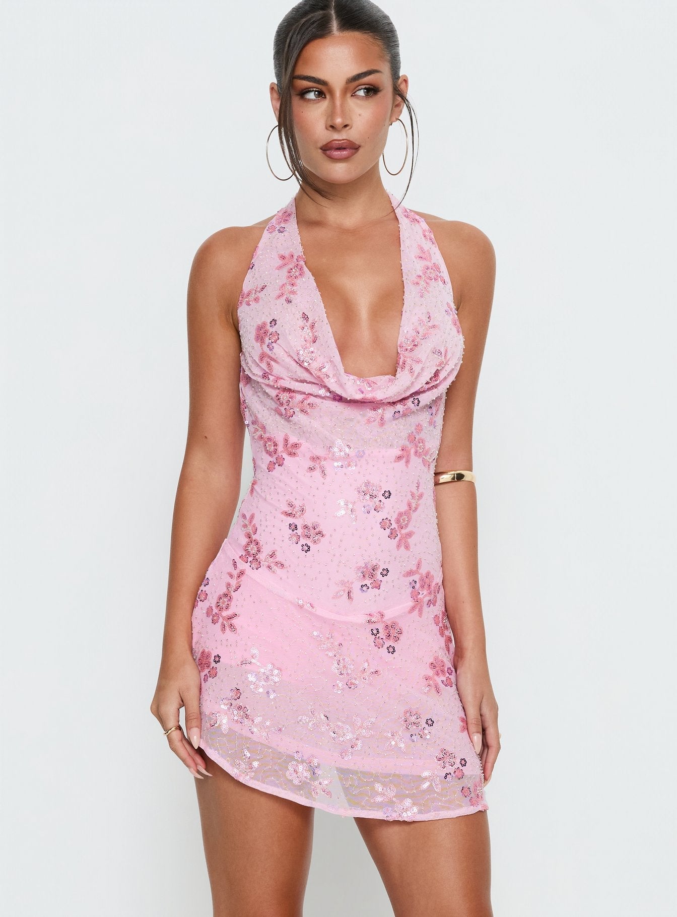 Longer Daylight Cowl Halter Romper Pink