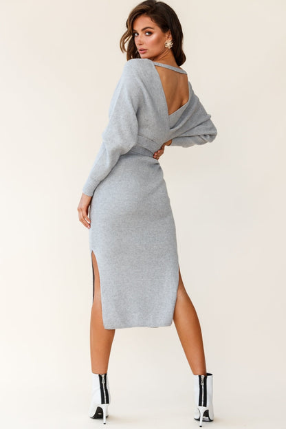 Cameo Batwing Knit Midi Dress Grey