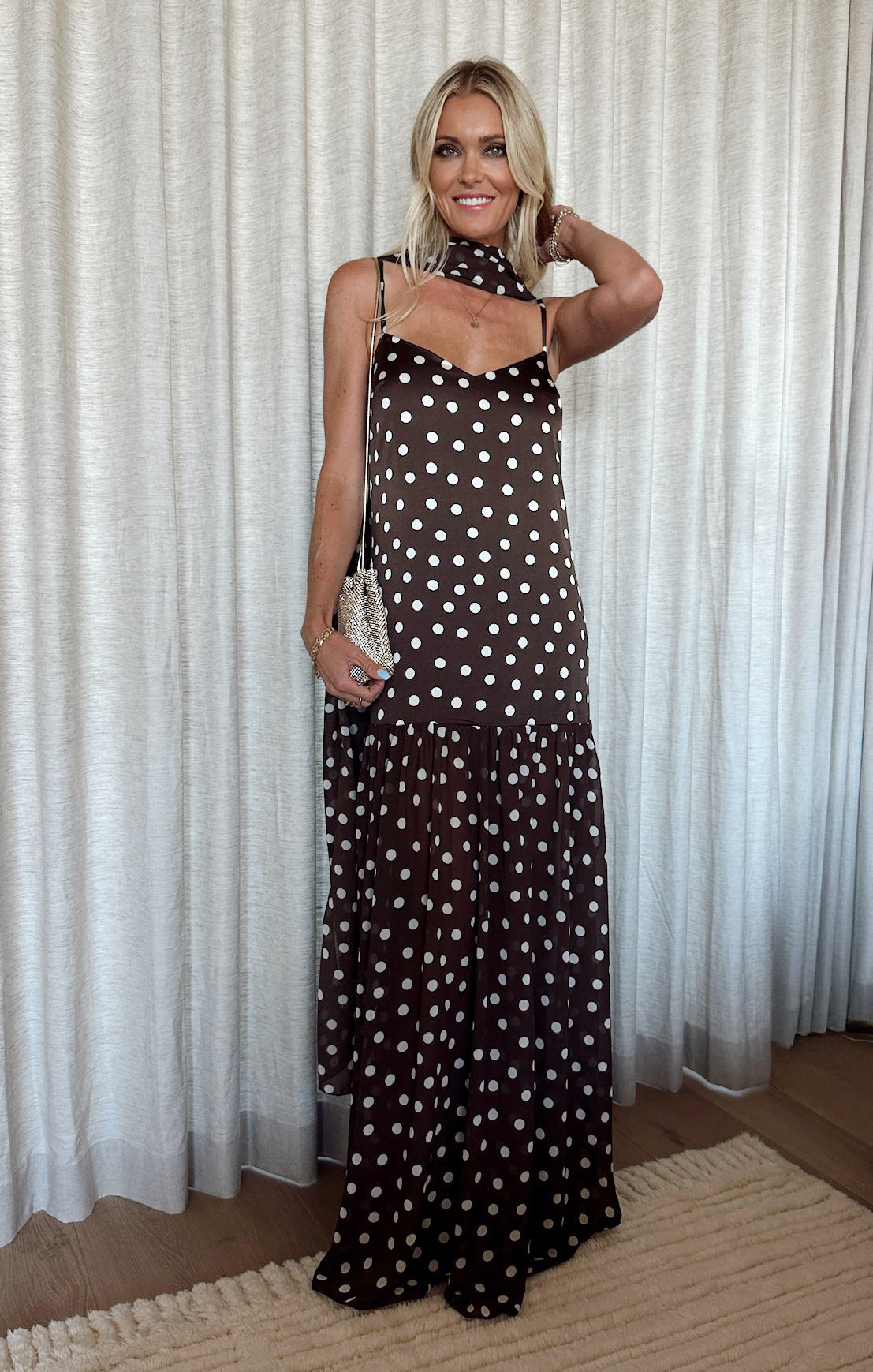 Dalia Maxi Dress ~ Chocolate Brown Polka Dot