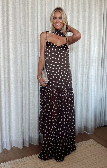 Dalia Maxi Dress ~ Chocolate Brown Polka Dot