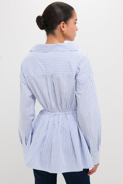 Blue Stripe Falling Off the Shoulder Shirt