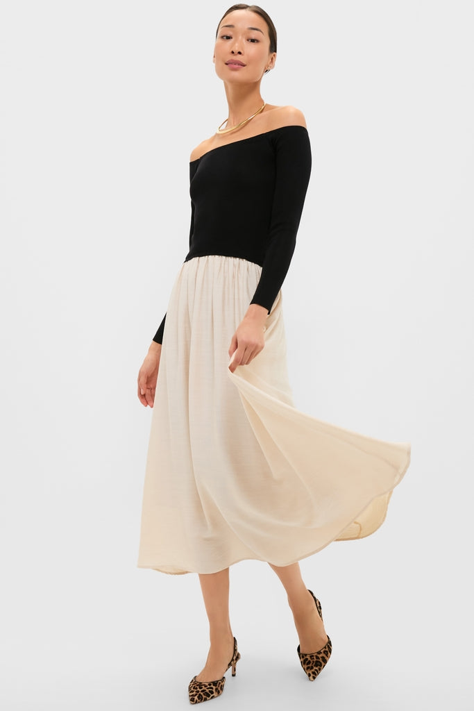 Black and Ivory Off Shoulder Maxi Dress
