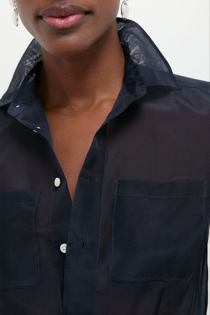Atlantic Silk Organza Woven Short Sleeve Button Down