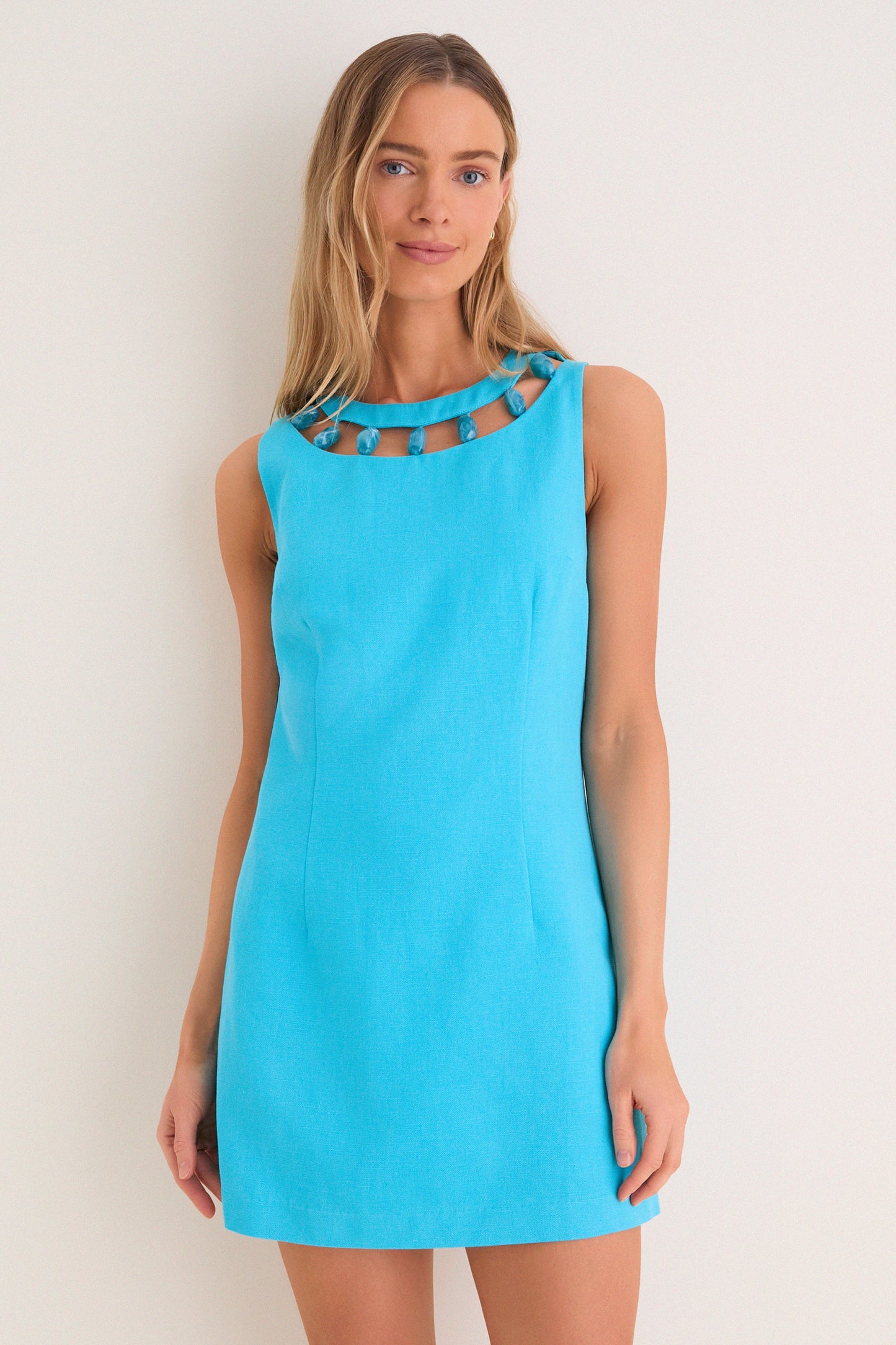 Aqua Beaded Dottie Mini Dress