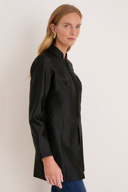 Black Dupioni Mandarin Collar Tamara Tunic