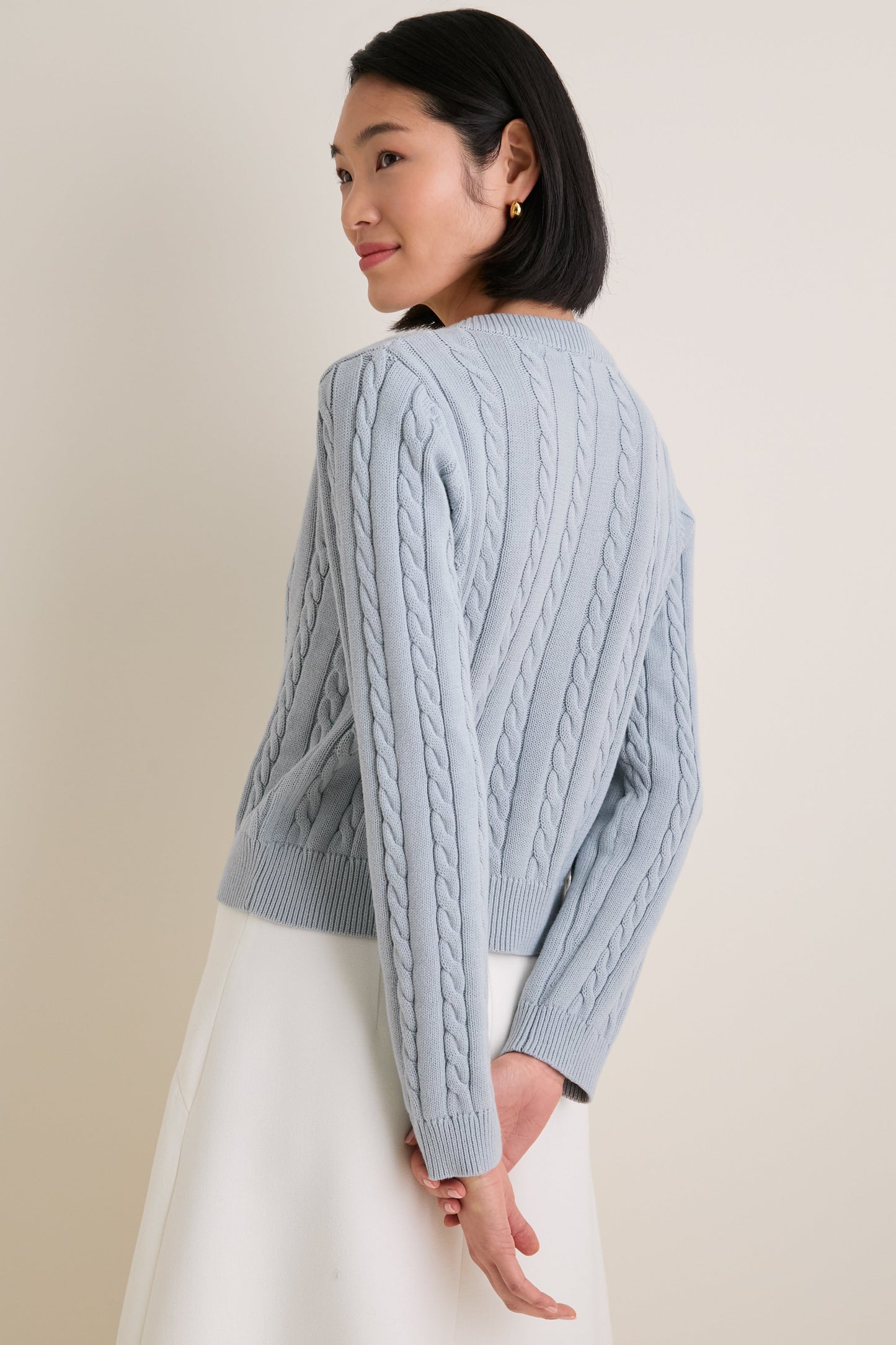 Blue Cotton Cable Draper Cardigan