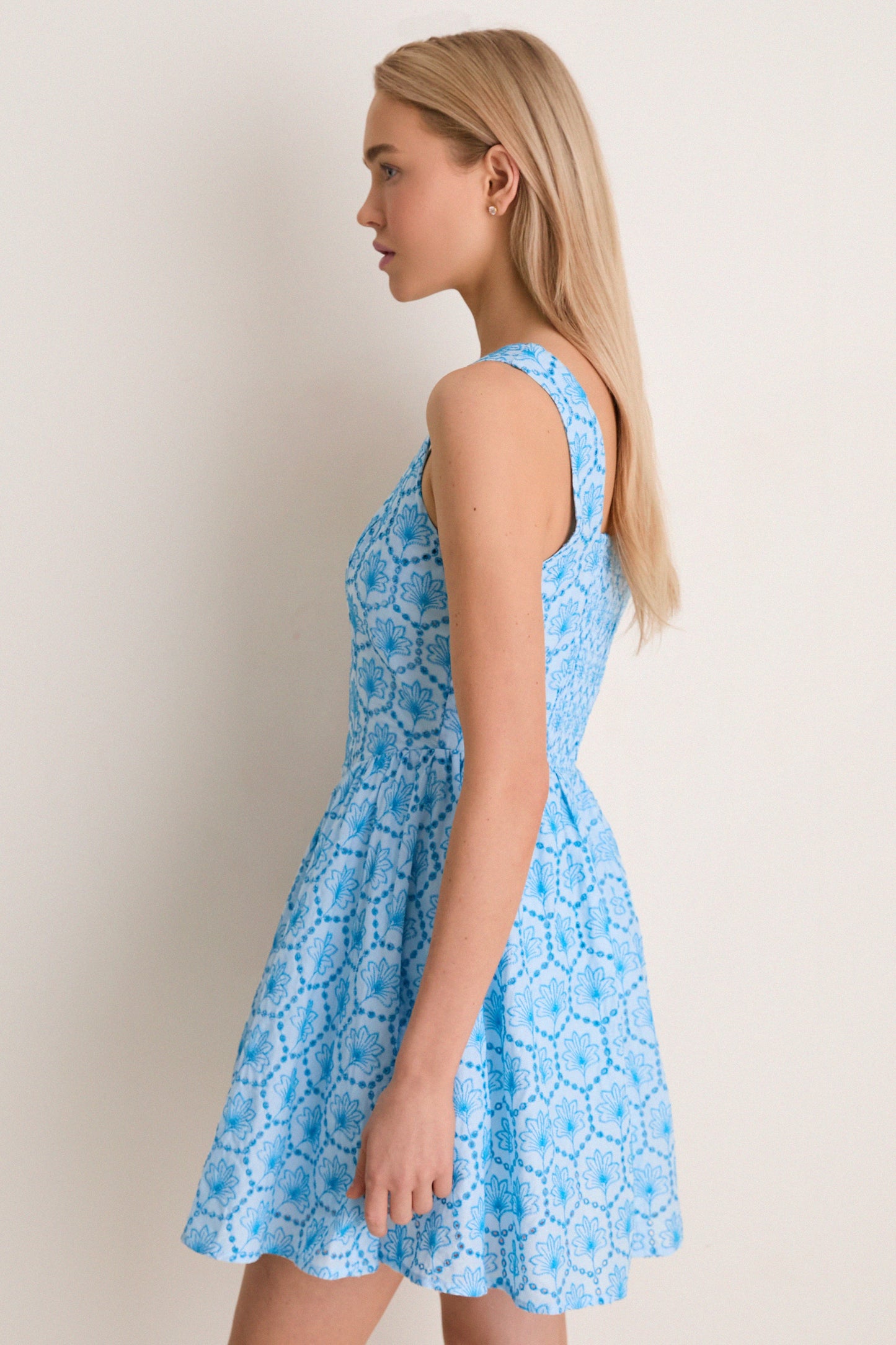 Blue Palm Eyelet Blair Mini Dress