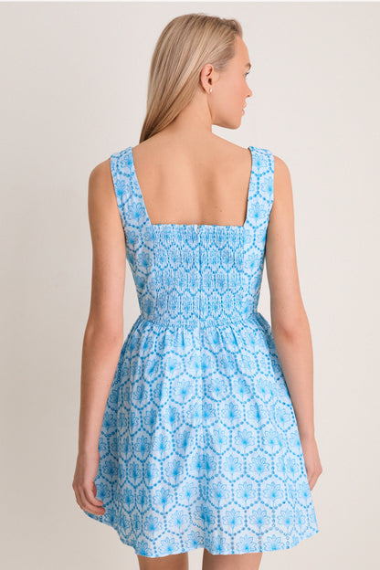Blue Palm Eyelet Blair Mini Dress
