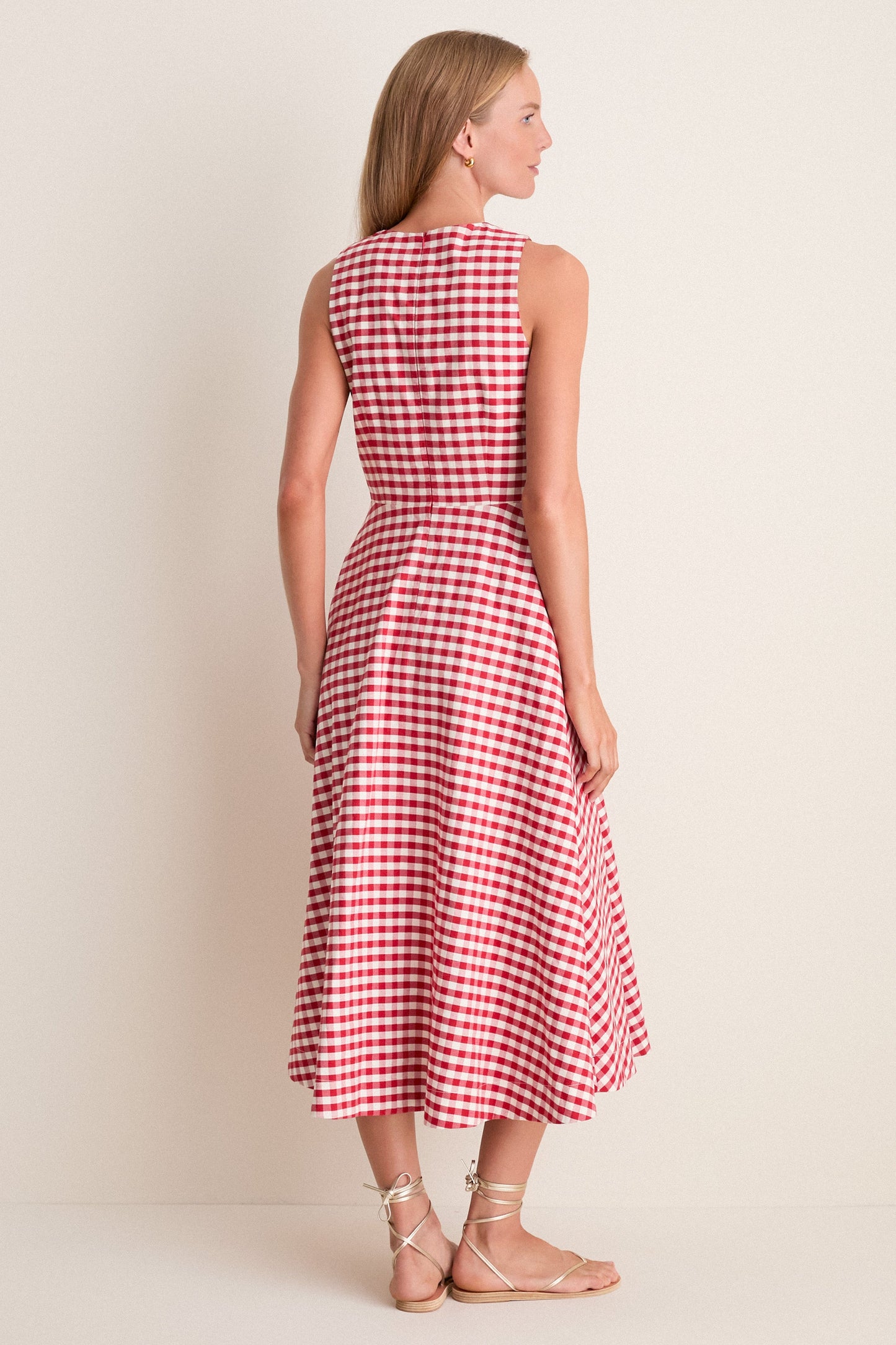 Apple Red Gingham Stella Midi Dress