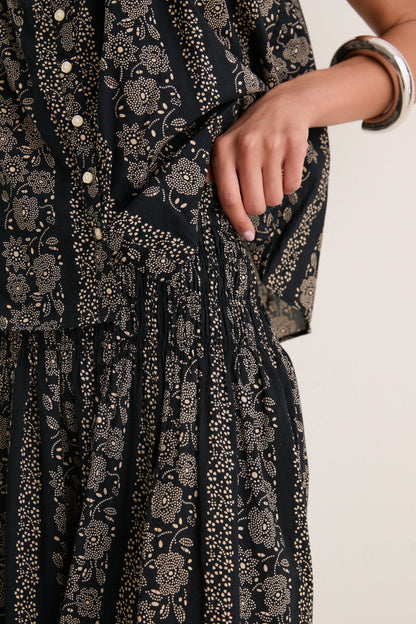 Black and Cream Token Floral Canary Skirt