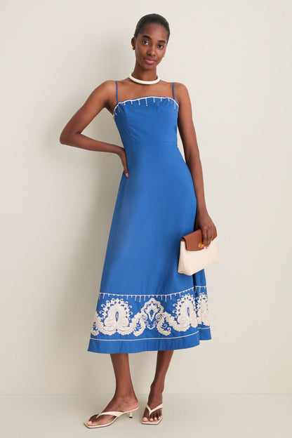 Azure Embroidered Cotton Rhea Maxi Dress