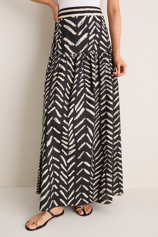 Black and Ecru Cotton Rituales Maxi Skirt