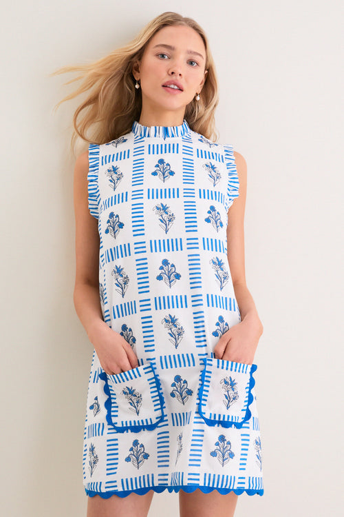 Blue and Creme Wynnafred Mini Dress