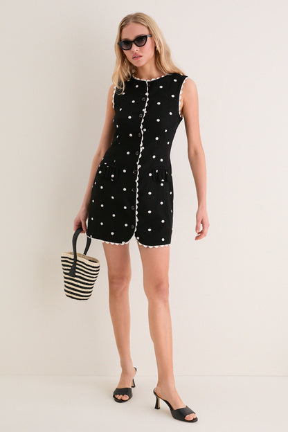 Black Heather Embroidered Mini Dress