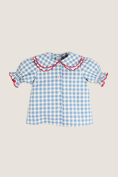 Blue Gingham Statement Collar Top