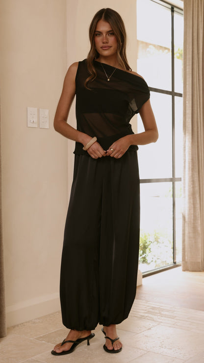 Zabella Sheer Off Shoulder Top - Black