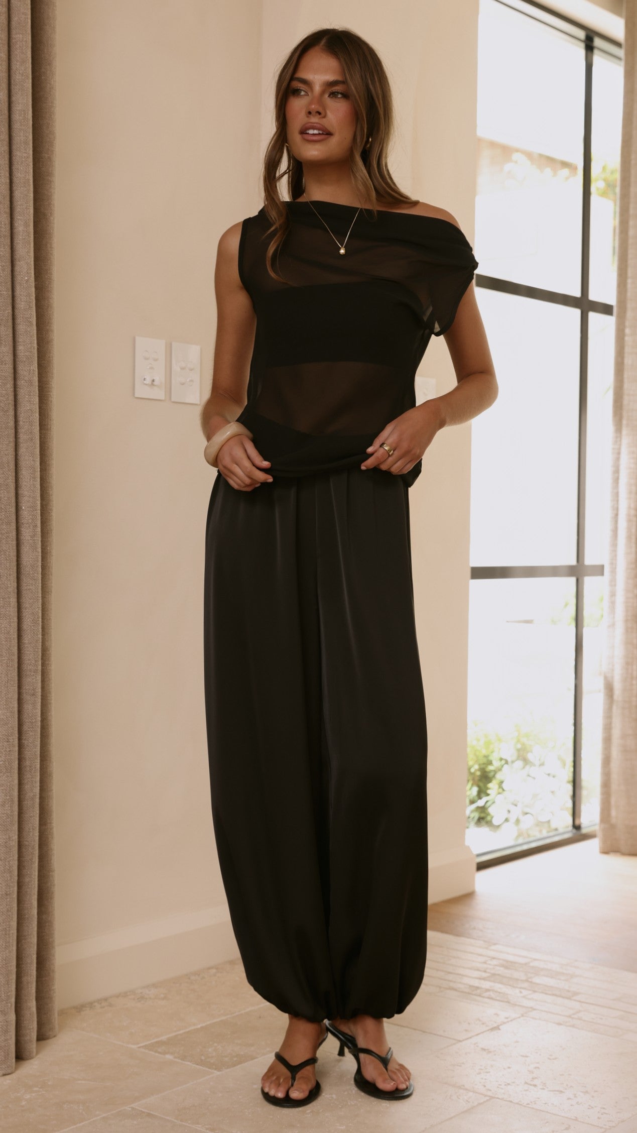 Zabella Sheer Off Shoulder Top - Black