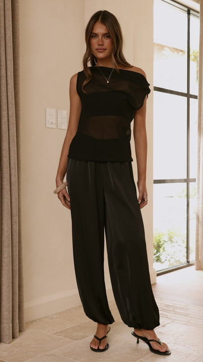 Zabella Sheer Off Shoulder Top - Black
