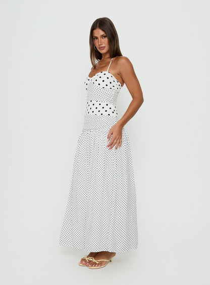 Marguerite Halter Maxi Dress White Polka Petite