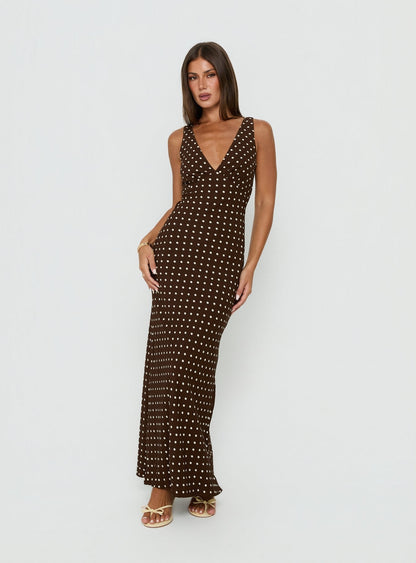 Nellie Maxi Dress Brown Polka Dot