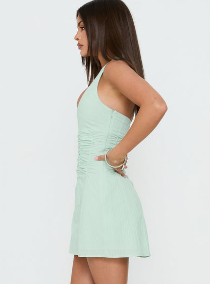 Silver Springs Halter Ruched Mini Dress Jelly Mint