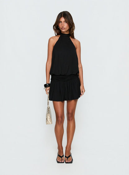 Lealeia Halter Slouch Mini Dress Black