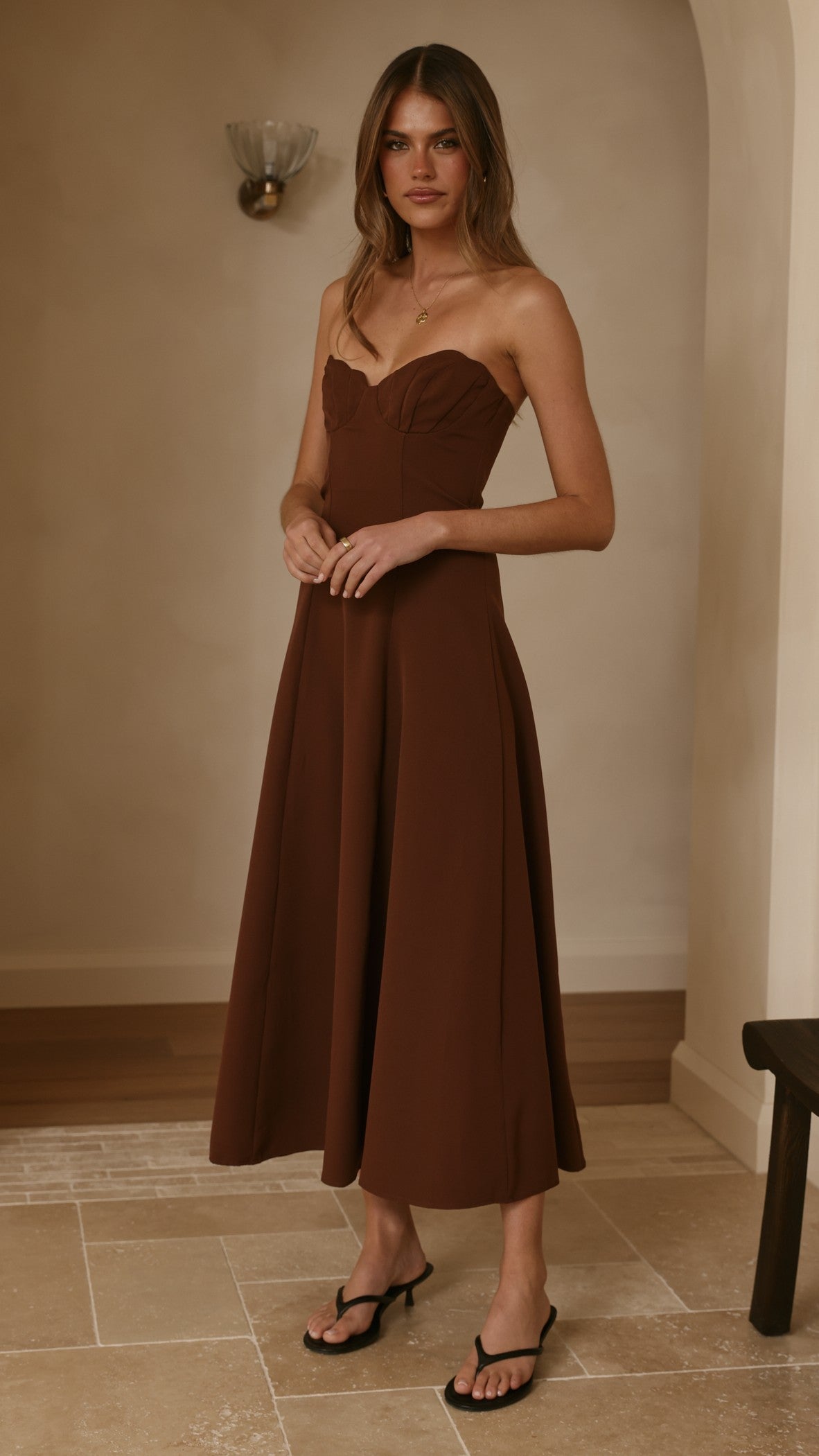 Janessa Strapless Midi Dress - Chocolate
