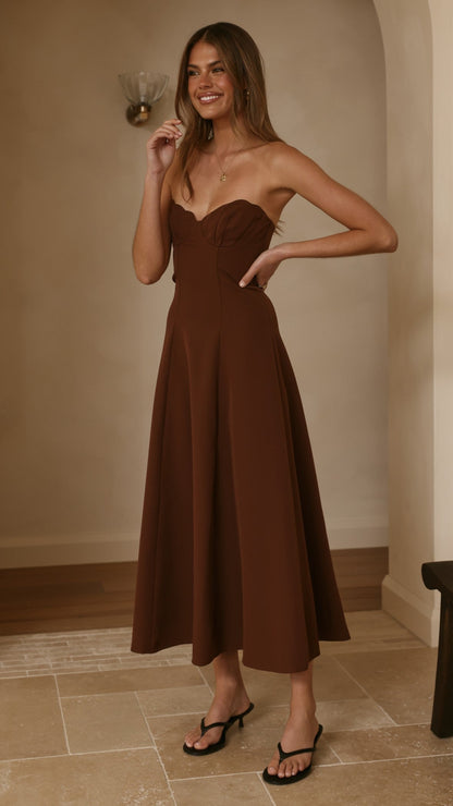 Janessa Strapless Midi Dress - Chocolate