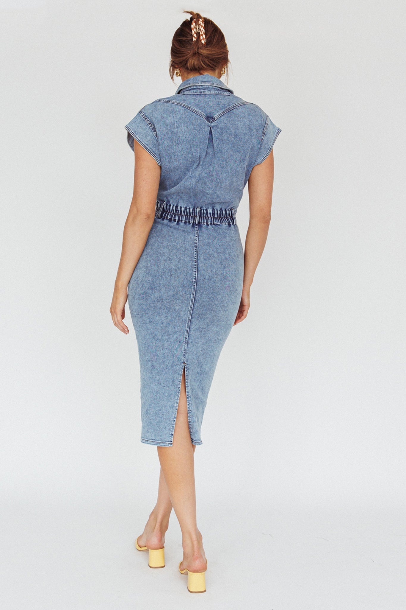 New Day Short Sleeve Button-Up Midi Dress Denim