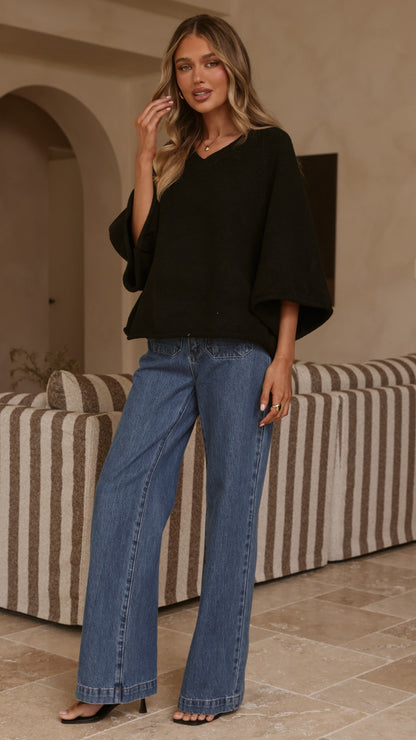Paisley V Neck Knit - Black
