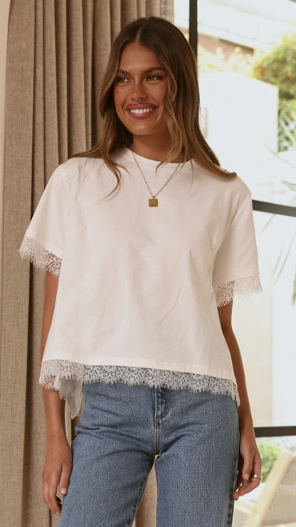 Clare Lace Back T-Shirt - White