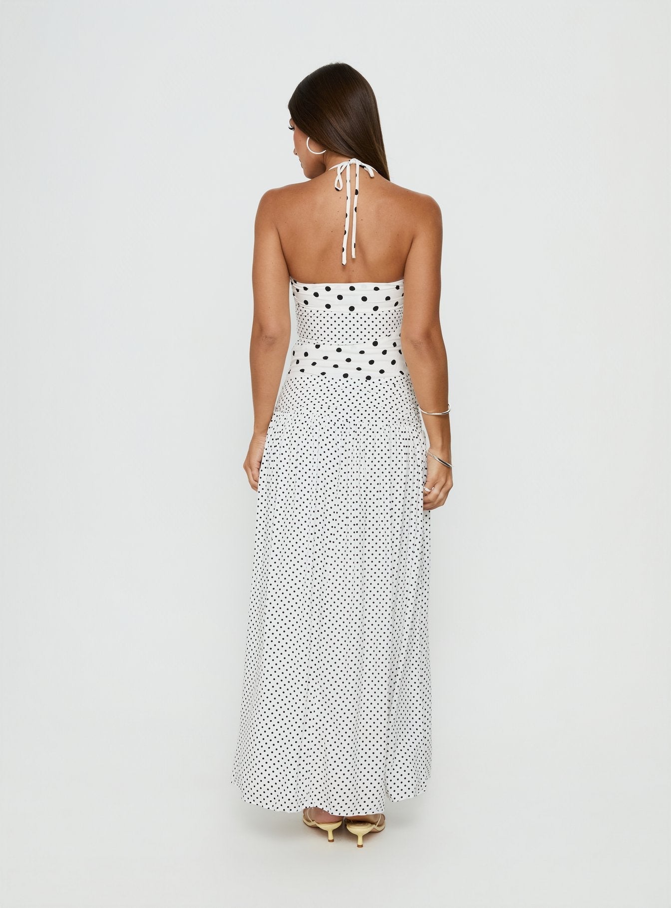 Marguerite Halter Maxi Dress White Polka Petite