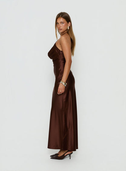 Yazmeina Halter Keyhole Maxi Dress Brown
