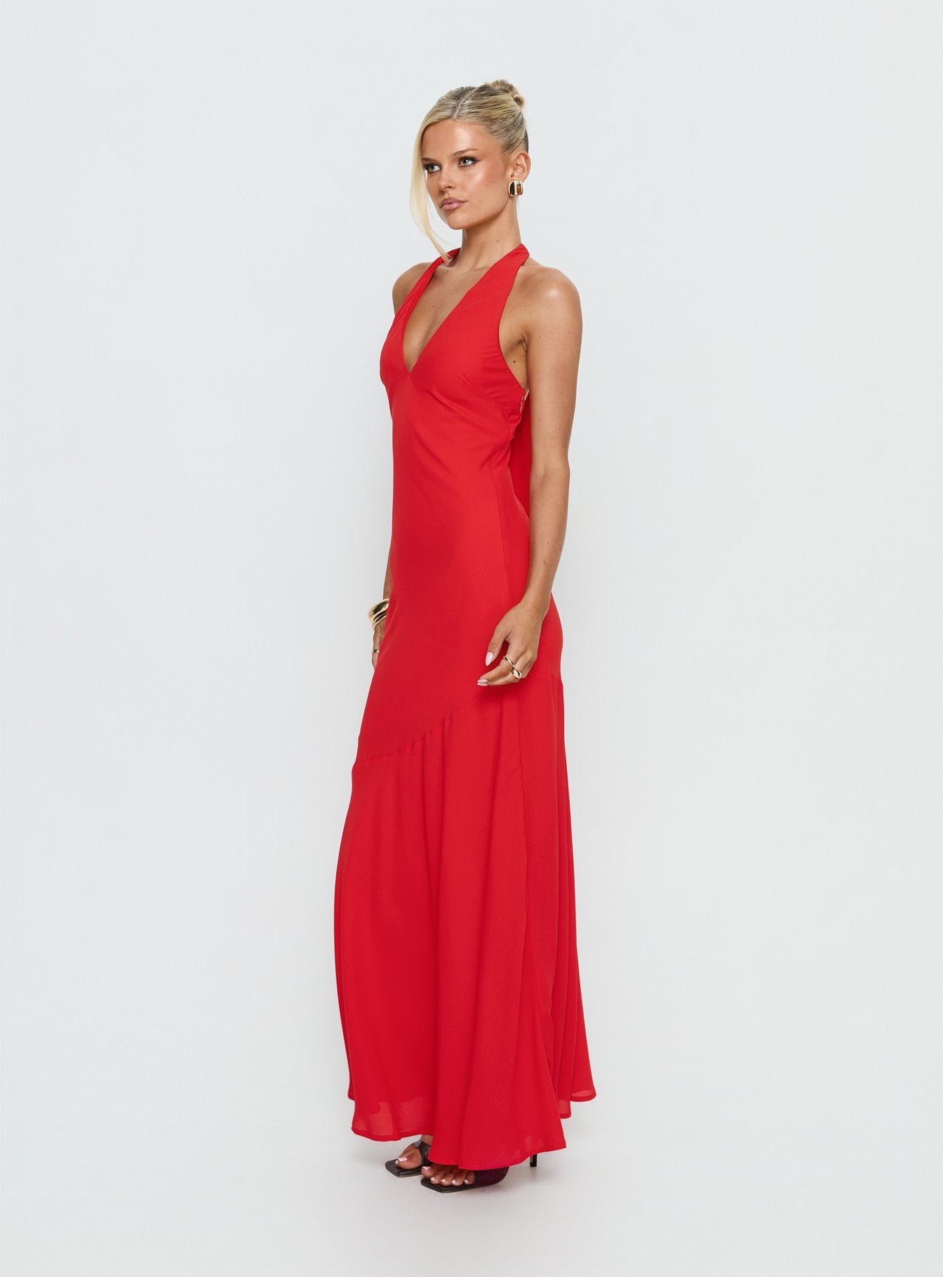 Luannie Halter Scarf Tie Maxi Dress Red