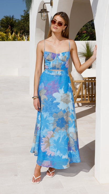 Rixie Maxi Skirt - Blue Floral