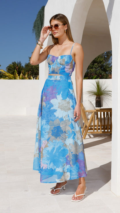 Rixie Maxi Skirt - Blue Floral