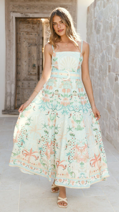 Nellie Midi Dress - Aqua Aurora Print