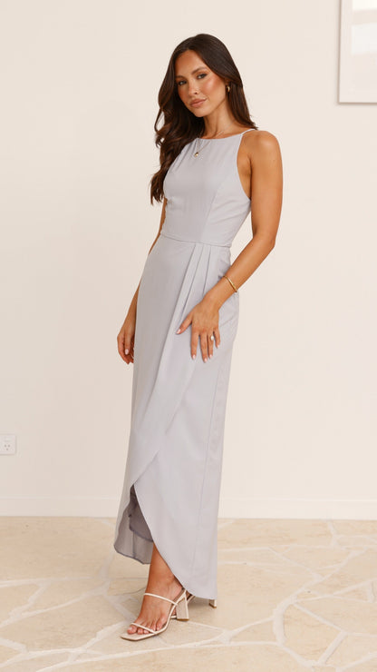 Genevieve Boat Neck Maxi Dress - Silver