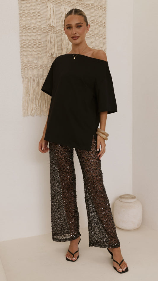 Zinnia Sequins Pant - Black