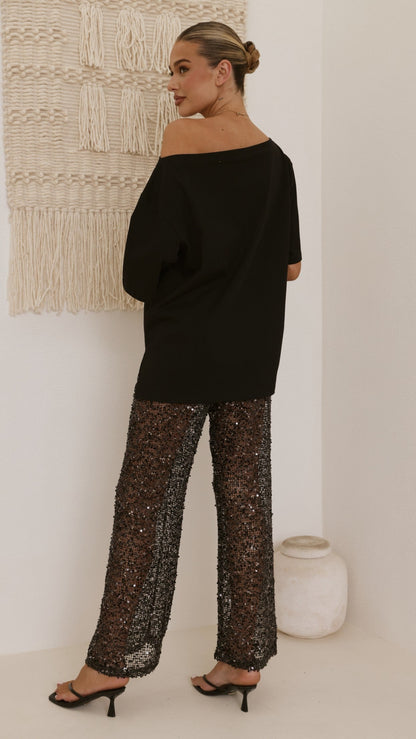 Zinnia Sequins Pant - Black
