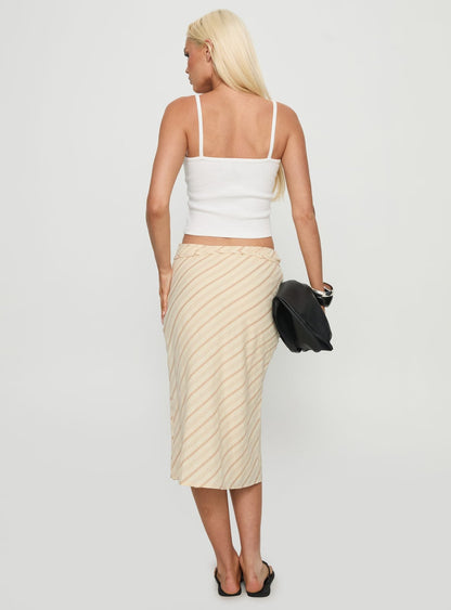 Asmara Tie Side Midi Skirt Yellow Stripe