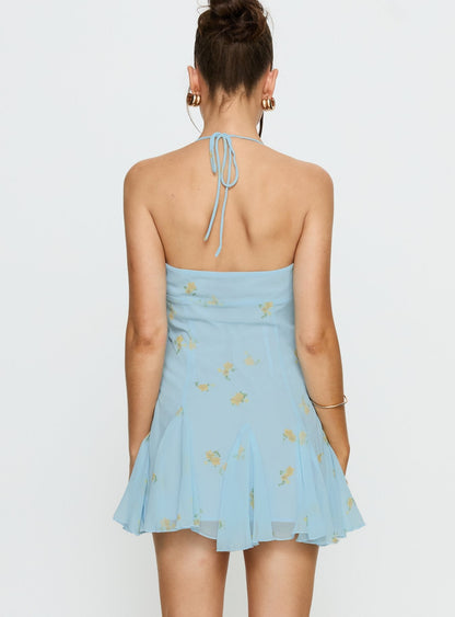Delamere Mini Dress Pastel Blue Floral
