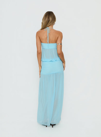 Jesemia Halter Blouson Maxi Dress Blue