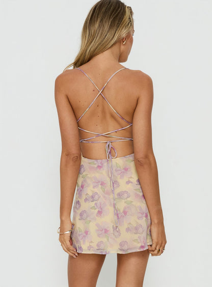 Celena Mini Dress Yellow / Lilac Floral