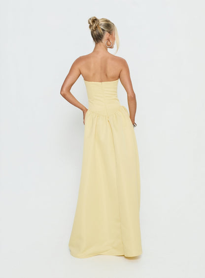 Soft Bloom Drop Waist Strapless Maxi Dress Yellow