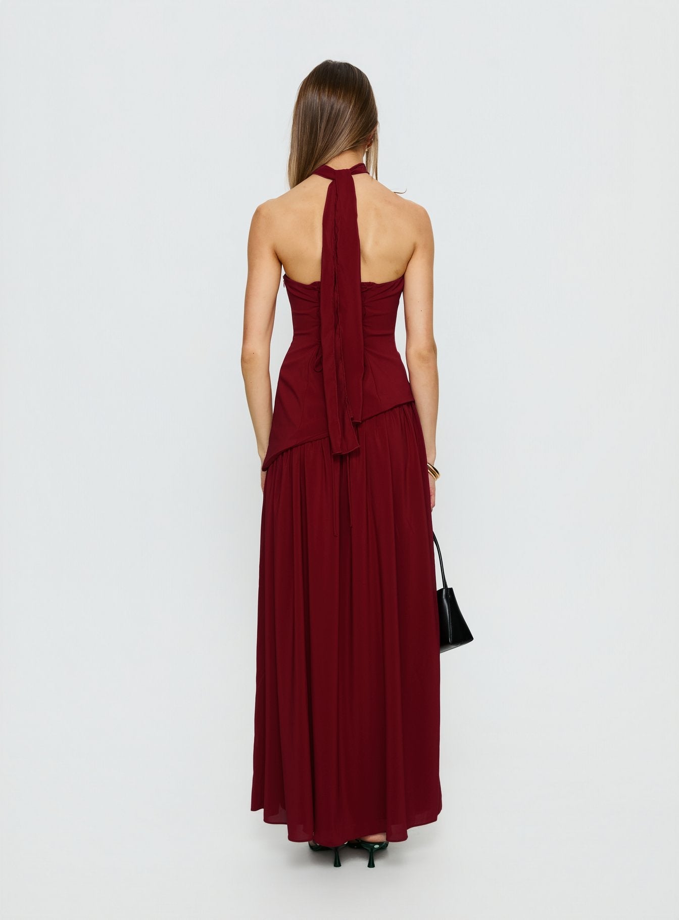 Odela Strapless Scarf Drop Waist Maxi Dress Cherry