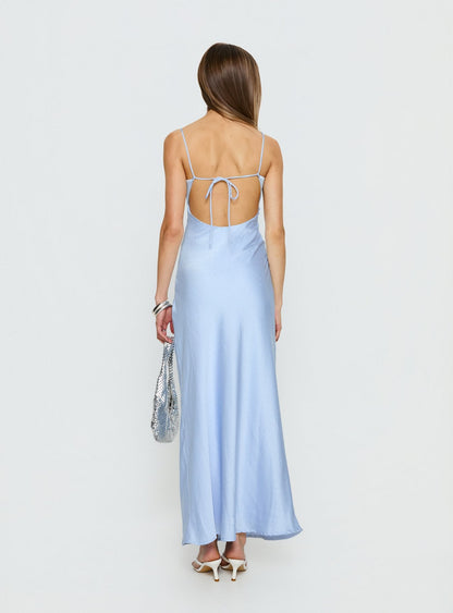 Normanby V Neck Tie Detail Maxi Dress Blue